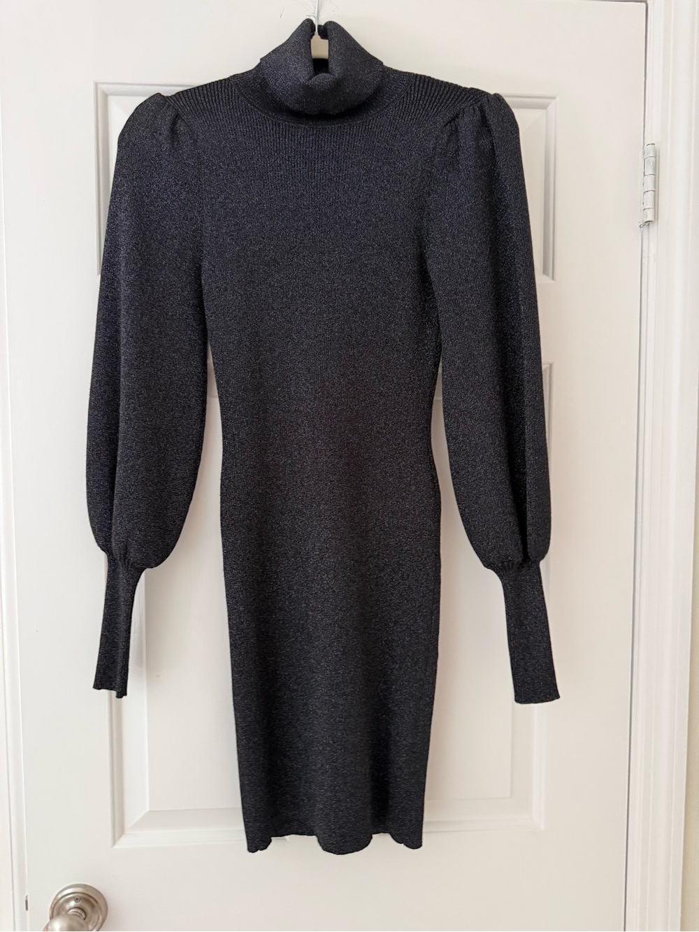 A.L.C. Charcoal Metallic Turtleneck Puff-Sleeve Dress